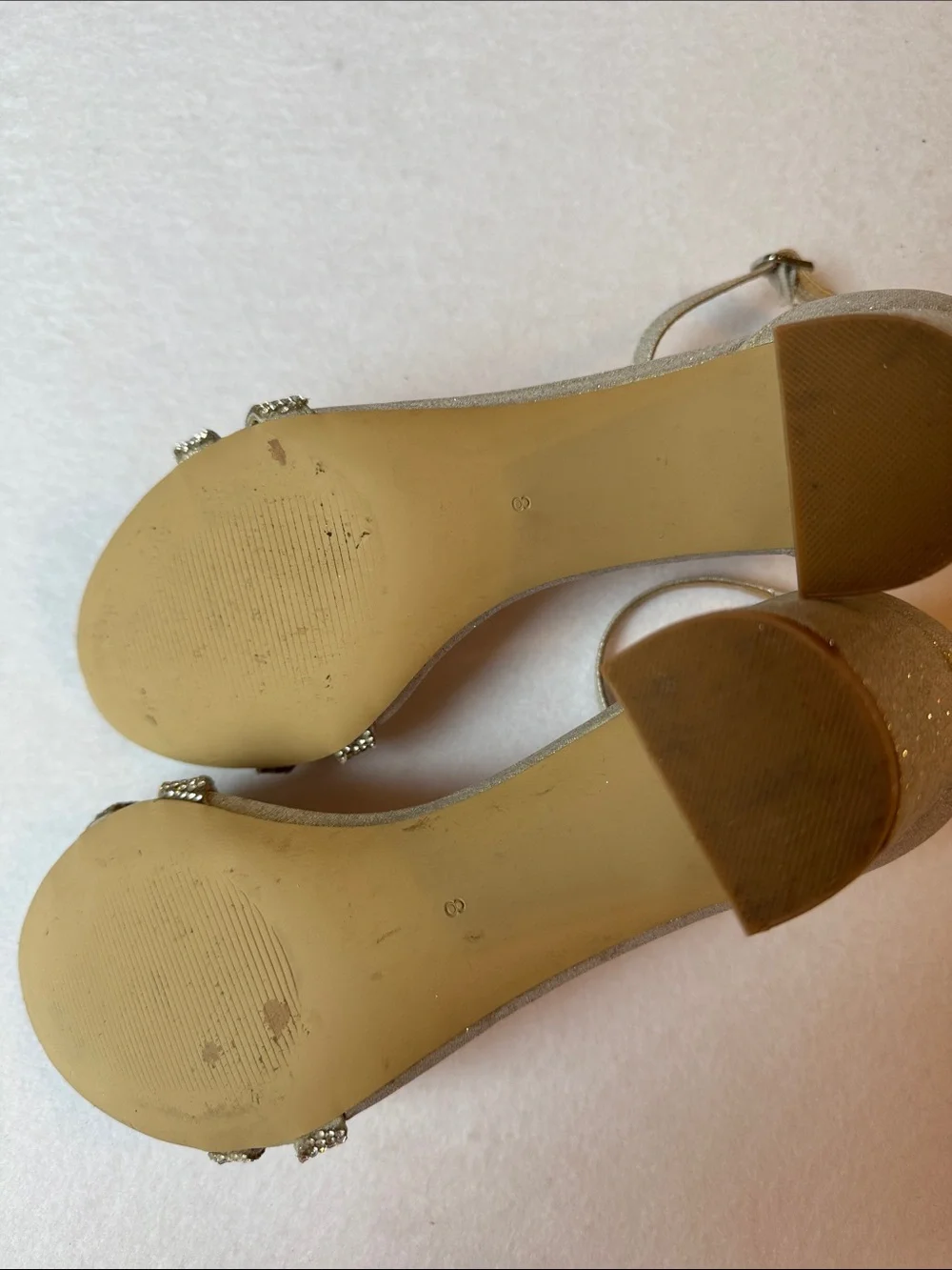 Badgley Mischka Bridal Heel Rhinestone Glitter Block Heel Sandals Wedding Size 8